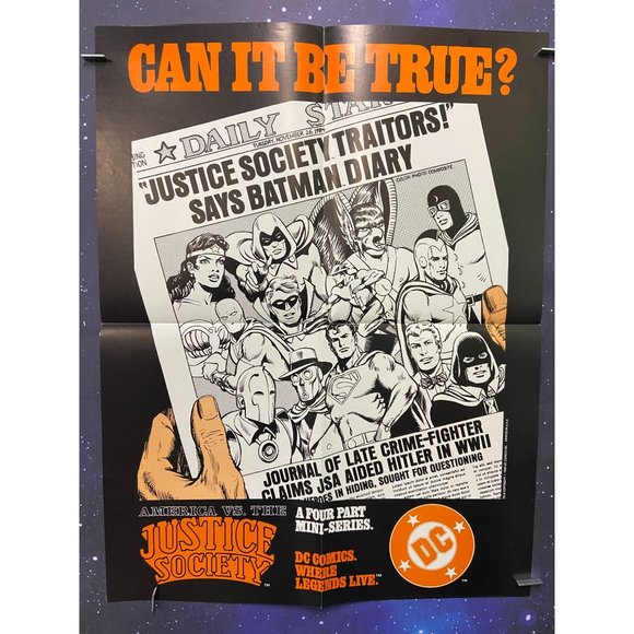 JUSTICE SOCIETY 1984 DC Comics Shop Promo Poster 22"x17" Vintage - Picture 1 of 2